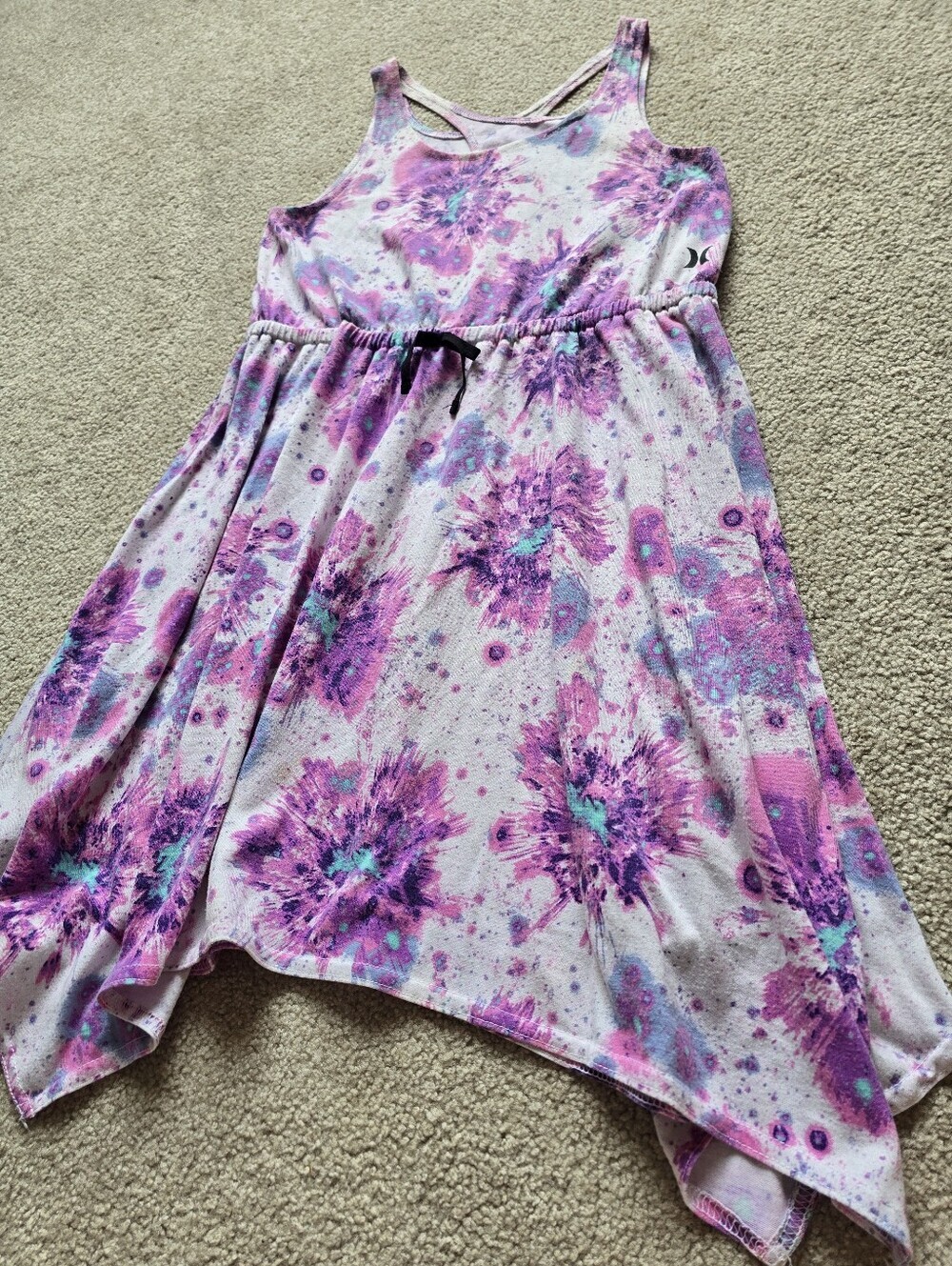 Hurley Girls 12-13 Large Tie-Dye Floral Tank Dress in Pink & Purple